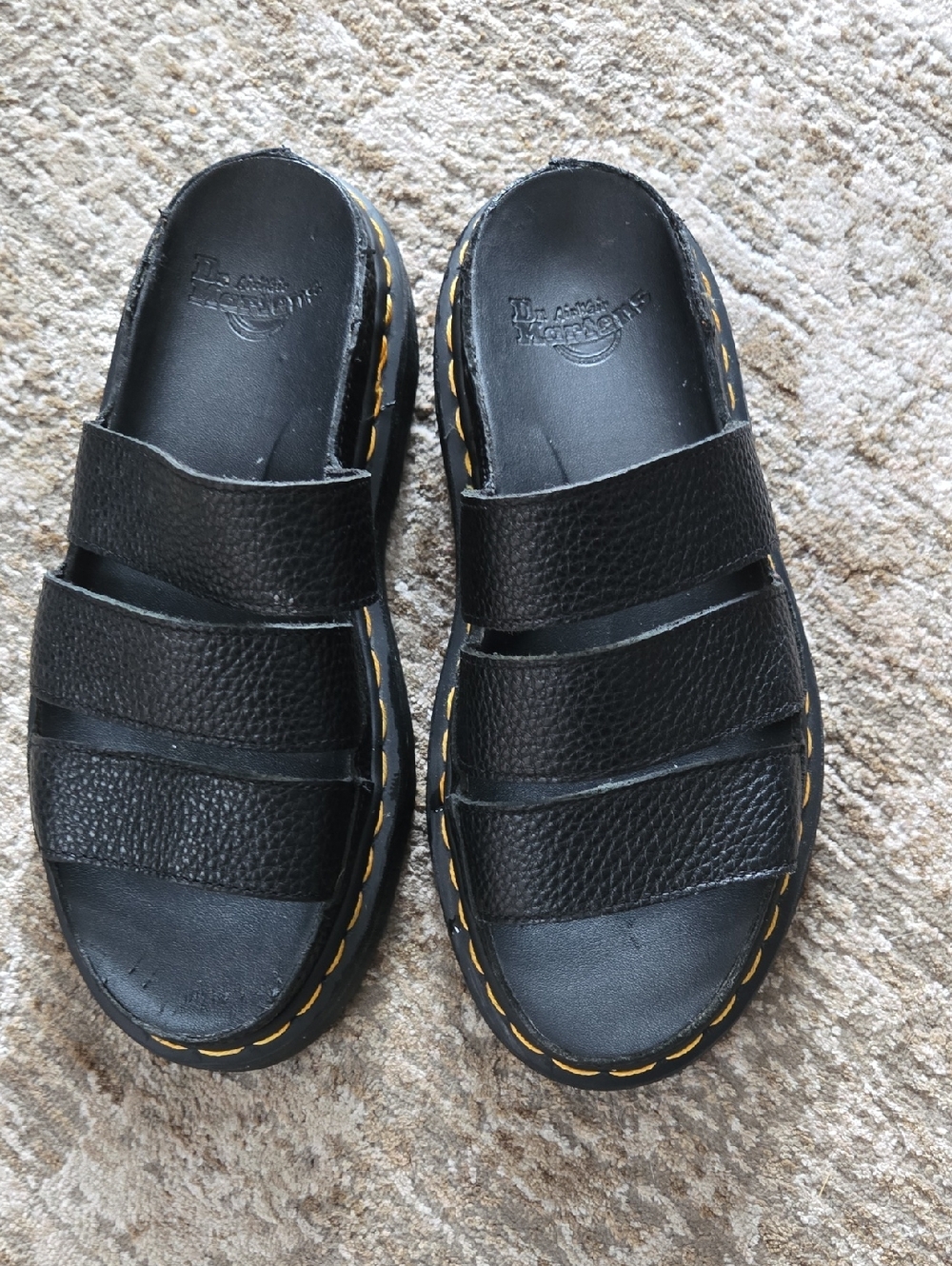 Dr. Martens Black Leather Triple-Strap Slide Platform Sandals. Size 9.